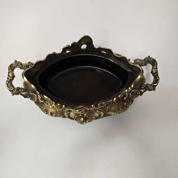 Vintage Brass Italian Style Rococo Jardiniere Planter w/ Insert - 11.75" Long - Picture 2 of 5